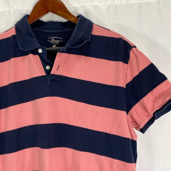 Bass & Co vintage polo shirt classic striped cotton preppy navy pink large beach - Picture 2 of 4